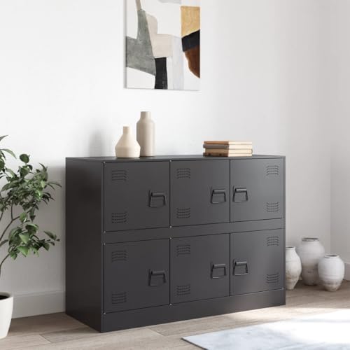 Gecheer Credneza,Armadio,da Salotto,in Acciaio,Metallo,Nero,con 6 Armadietti,99x39x73 cm,Armadio Archivio in Acciaio Metallico,Credenza in Metallo,Mobiletto in Metallo