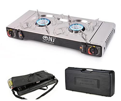 Double Burner Camping Stove - Portable Butane Gas Cooker with ...