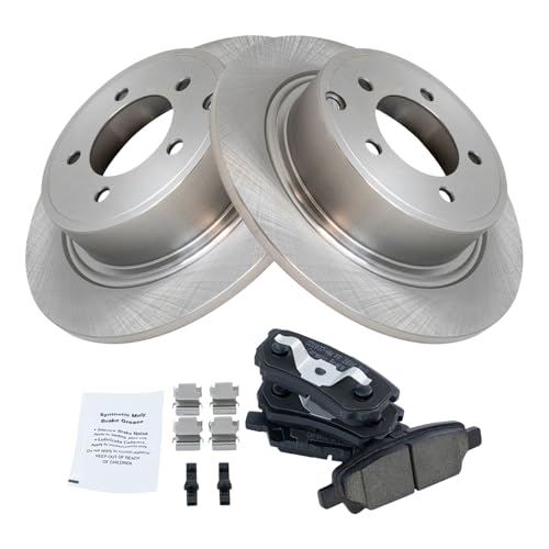 Image of TRQ Rear Brake Pad and Rotor Set Ceramic Compatible with 2017 Jeep Compass Patriot 2014-2016 Mitsubishi Lancer 2013 Chrysler 200