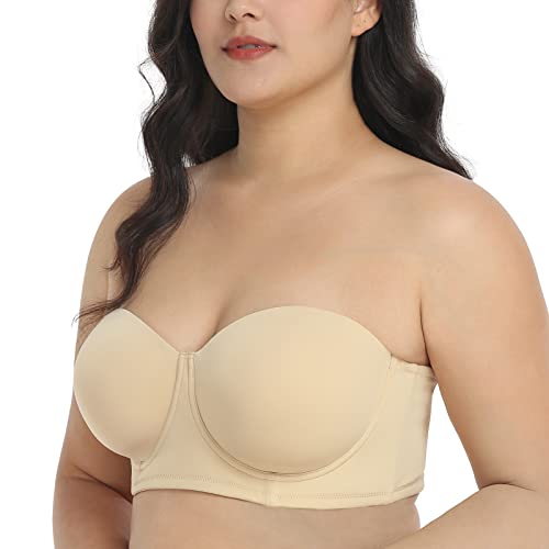 Hsia Strapless Bras For Women Push Up, Underwire Bra For Big Busted, Supportive Lift Balconette Padded T-Shirt Bras Beige #TOP1
