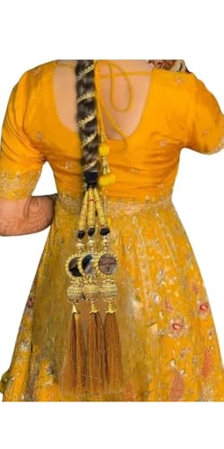 Image of Paranda Gold Mirror Paranda, Traditional Punjabi Hair Accessory with Tassels Handcrafted Bridal Hair Traditional Punjabi Paranda for Women & Girls Handmade Hair Accessory for Parties & Festivals