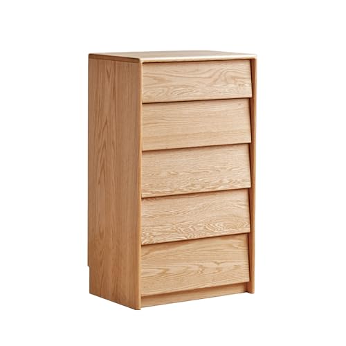 YESWOOD Commode 5 Tiroirs en Chêne Massif, Meuble de Rangement pour Salon, Chambre, Couloir, 61,6 x 40 x 105,5 cm, Chêne Naturel