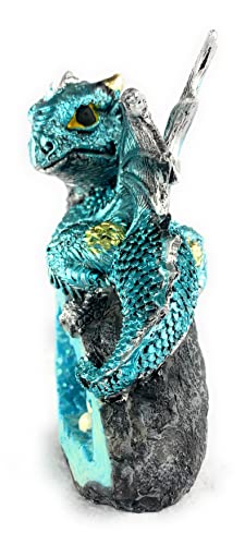 Ain’t It Nice Dragon Statue Blue Medieval Baby Dragon With Crystal Egg Nest Decorative Figurine Geode Sparkling Crystal Cave Dragon Figurine Collectible Fantasy, 4(L) 2(W) 5(H) Inches #TOP1