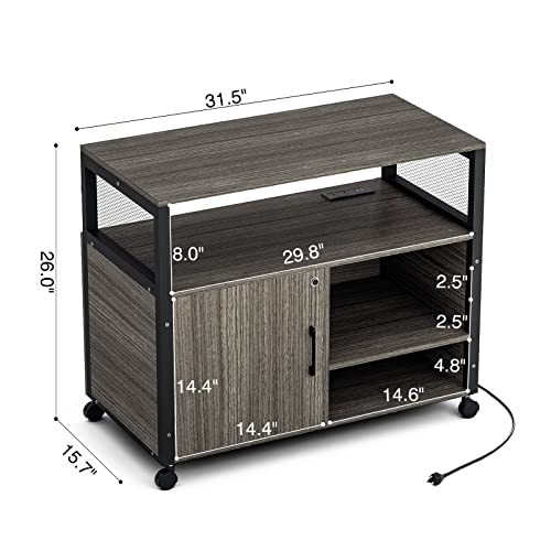 Wasagun Lateral File Cabinets With Socket & Usb Charging Station, Lockable Office File Cabinets Rolling Printer Stand With Open Storage Shelves For Home Office Organization & Storage #TOP2