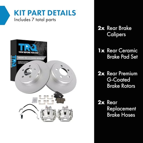 Image of TRQ Rear Brake Pad and Rotor Set Ceramic Coated Rotors Calipers Compatible with 2005-2016 Chrysler 300 2005 Magnum 2010-2016 Charger 2011-2015 Challenger