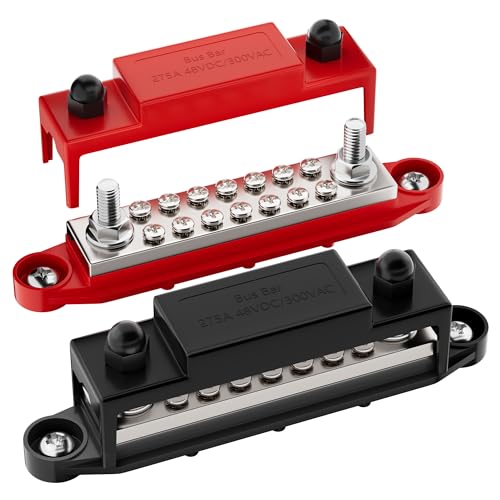 RVBOATPAT 275A Marine Bus Bar 12V Power Distribution Block 2 x 5/16 Terminal Studs and 14 x #8 Screws Positive and Ground Battery BusBar for Automotive Car Boat