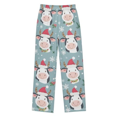ZZXXB Christmas Cow Snow Boys Long Pants Soft Trousers Elastic Waist Kids Lounge Bottoms with Pockets S-XL - Main Image