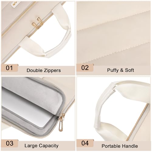 MOSISO Puffy Laptop Shoulder Bag,15-15.6 inch Computer Bag Compatible with MacBook Pro 16 inch, HP, Dell, Lenovo, Asus Notebook,Polyester Horizontal Sleeve with Front Zipper Pocket&Belt, Sand3