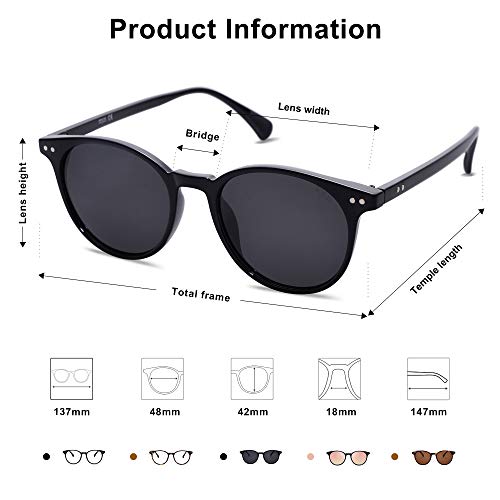 Sojos Small Round Classic Polarized Sunglasses For Women Men Vintage Style Uv400 Lens Sj2113, Black/Grey #TOP3