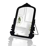 HSDDHOME Black Vintage Arched Vanity Mirror, Baroque Tabletop Makeup Mirror, Decorative Antique Mirror for Dresser, Bedroom, Living Room, 11.8' x 9.6'
