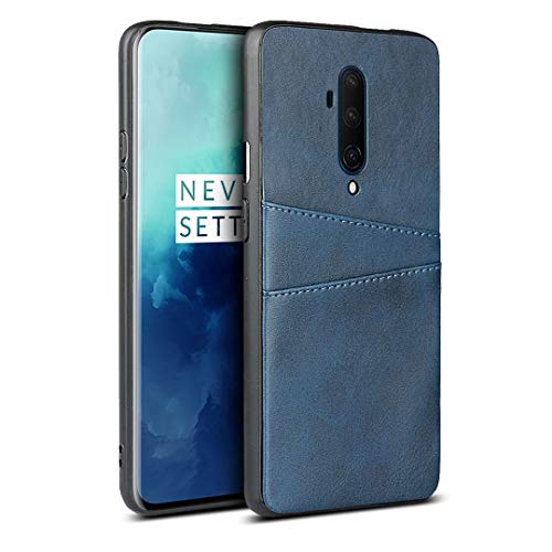 Copmob Coque Oneplus 7T Pro,Premium Ultra-Mince Antichoc Anti Rayures Etui en Cuir avec 2 Fente pour Carte,TPU Bord Doux Housse pour Oneplus 7T Pro - Bleu Cover