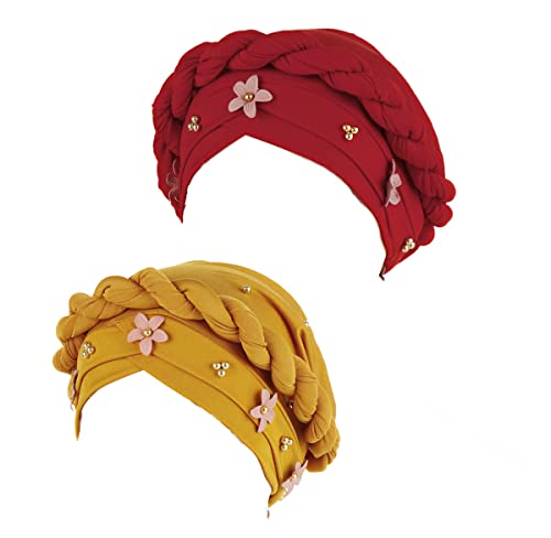 2 pçs boné de bola base envoltório chapéu feminino boné com contas trança lenço de cabeça turbante b