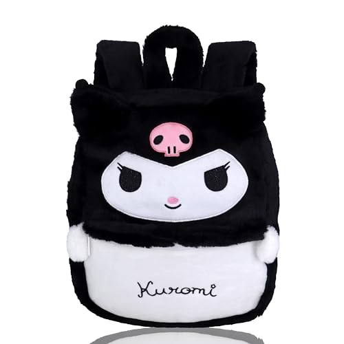 Roffatide Fuzzy Kuromi Backpack Plush Cartoon Cute Backpack for Women Kawaii Lightweight Fluffy Bag Daily Backpack Black