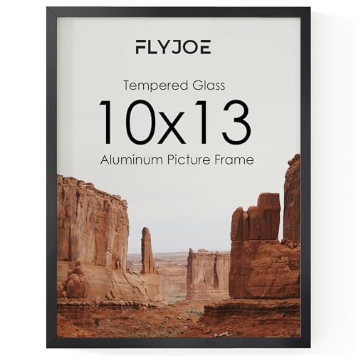 FLYJOE 10x13 Metal Picture Frame - Black Aluminum Picture Frame with Real Glass, Wall Mounting Horizontally or Vertically, Simple and Elegant Decor for Wall Gallery Poster Photo 13x10 Frame, Black