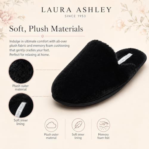 Image of Laura Ashley Ladies All Over Plush W /Memory Foam Slippers