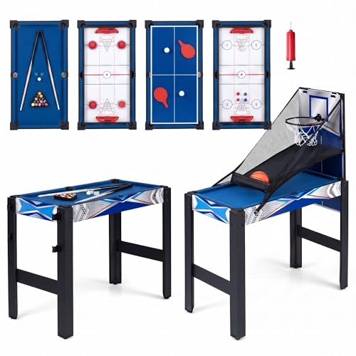GOPLUS 6 en 1 Table Multi-Jeux avec Basketball, Billard, Hockey, Ping-Pong, Bowling, Palets, Table de Jeu en Bois Empilable Gain de Place avec Accessoires,...