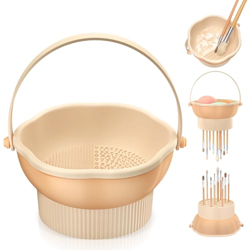 senbowe 3 in 1 Makeup Brush Cleaner Mat Silicone Makeup Brush Cleaner Bowl Cosmetic Brushes Cleaning Pad Tool Organizer for Storage and Air Drying Make Up Brush Washing Tool for Sponge