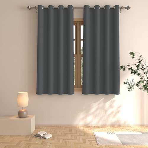 UPOPO Blackout Curtains Dark Grey 48 inches Long Bedroom Room Darkening Window Curtain Panels Living Room Grommet Top Thermal Insulated Drapes Kitchen Bathroom Basement 2 Panels 52"x48"