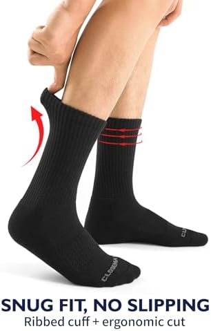 CLOSEMATE Men's Moisture-Wicking Cushioned Performance Socks Athletic Crew Socks for Basketball, Running, Gym Work, and Daily Activities 6 Pairs(3 Black 3 White, Size M) - 5