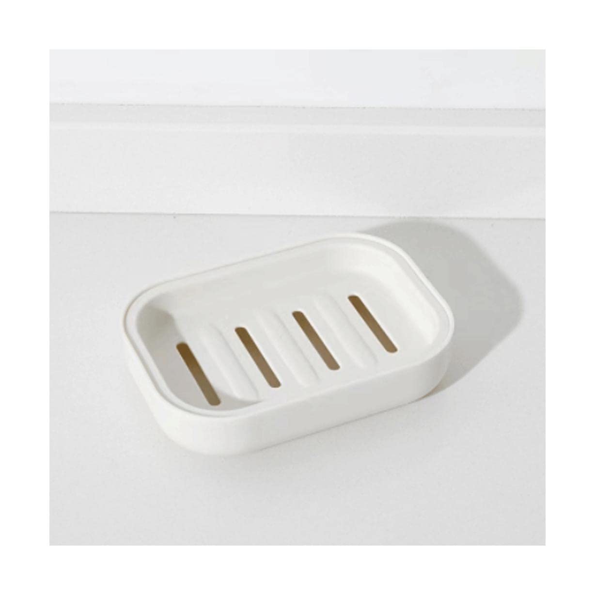 Soap Dish， Simple Countertop Soap Container Drainable Soap Dish Plastic Soap Case Box Saver with lid Soap Case Front and Back Dual-use Easy to wash(White)