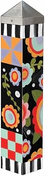 Studio M Art Pole, PVC Weather Resistant Pole with Vinyl Bowl 20 inches Tall Outdoor Decoration for Gardens, Patios, Yards, Landscaping and Birding Accessories, Tossed Flowers