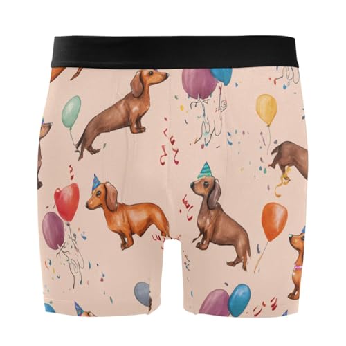 Dachshund Balloons Mens Boxer Briefs Stretch Breathable Underwear Fly Front With Pouch S-XXL
