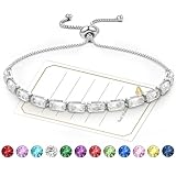 Ahokei Silver Bracelet For Women Tennis Bracelets For Women Silver Plated Bracelet With Long Cubic Zircon, Adjustable Bracelet For Women Birthstone Bracelet Ladies Bracelets Womens Bracelet White