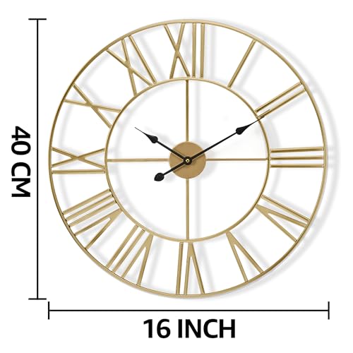 Sorbus Large Wall Clock for Living Room Decor - 16 inch Big Wall Clock Decorative - Battery Operated - Roman Numeral Analog Large Clock for Bedroom, Room, Home, Kitchen, Office, Wall Decor (Gold)