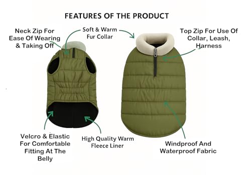Image of The Pets Company Dog Winter Coat Jacket, Windproof, Waterproof, Light Weight, Washable, Ultra Warm Thick Fleece Lined Dog Vest for Cold Weather Protection, (Military Green, Large - 24 Inch)