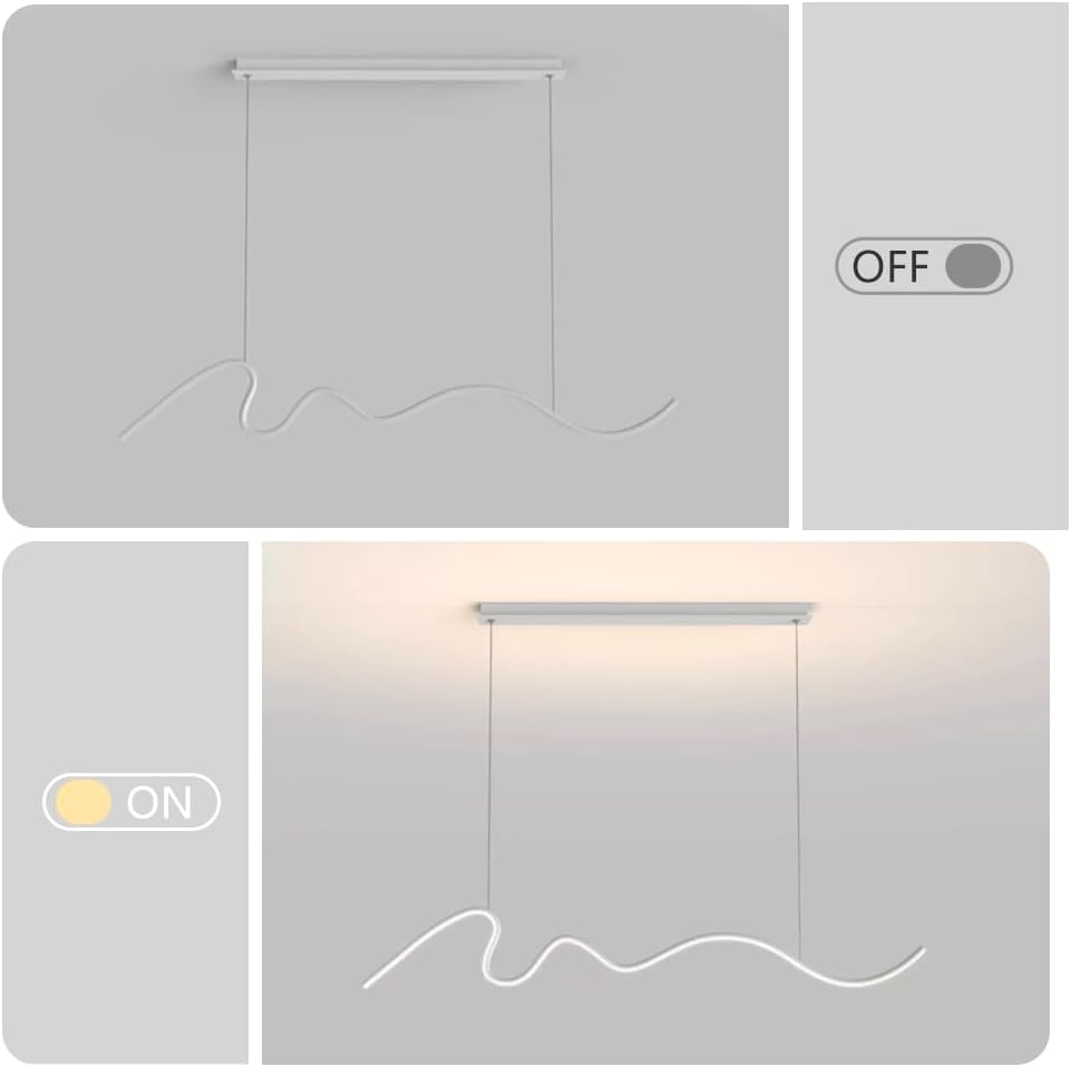 Led Dimmable Linear Lighting, Dining Room Long Strip Hanging Chaner, 47.24 in Adjustable Height Hanging Lights 3 Color Mode Island Lights for Kitchen (Black)/White