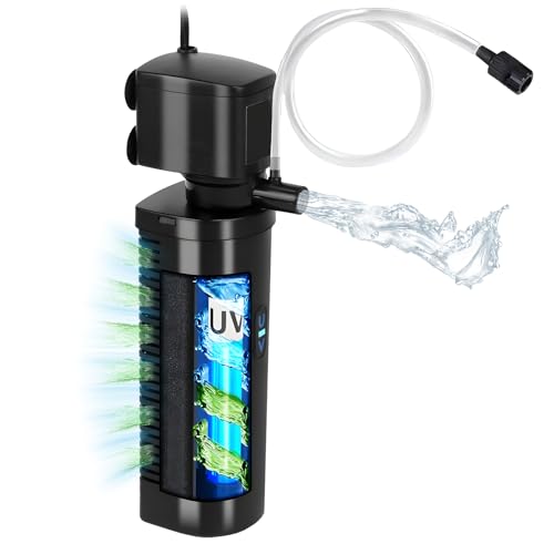 Tararium Filtro de Acuario con luz U-V de 5 W – Bomba Sumergible para Agua Clara en acuarios de Agua Dulce/Agua de mar y Tortugas (75-280 litros, 750 l/h, ultrasilencioso)