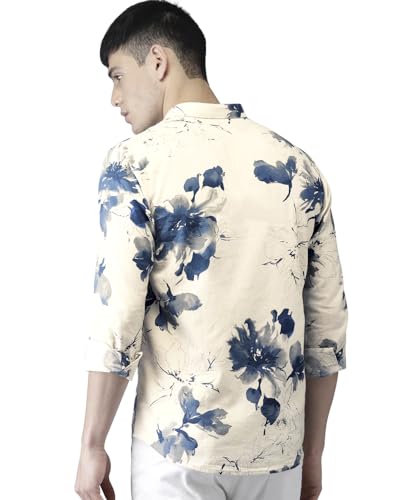 Image of EYEBOGLER Men Collar Neck Floral Print Full Sleeve Regular Fit Shirt