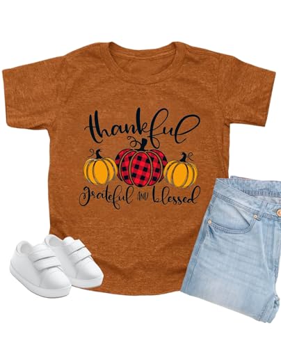 Thanksgiving Shirt Toddler Boys Girls Pumpkin T Shirt Kids Thankful Grateful Fall Shirts Gifts Short Sleeve Tee Tops