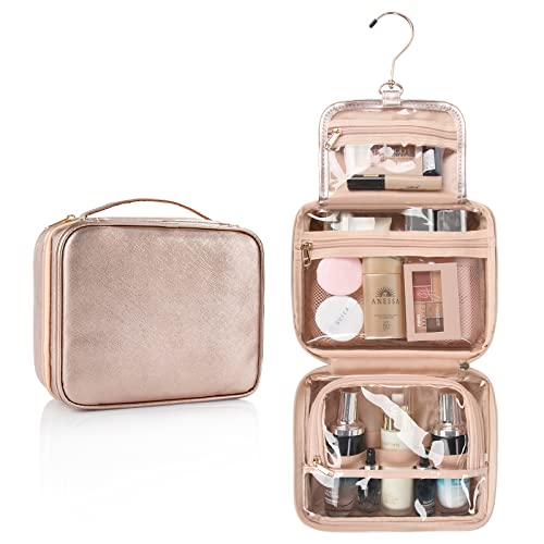 Cubetastic Toiletry Bag For Women - Hanging Travel Toiletry Bag With 360° Hook 3 Compartments Makeup Organizer With Portable Handle Pu Leather Water-Resistant Cosmetic Pouch #TOP4
