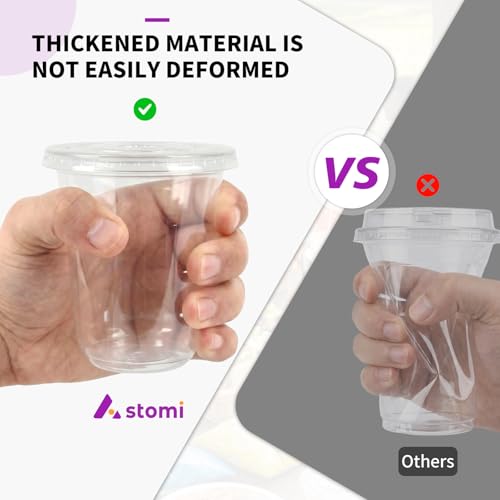 Astomi 10 oz Disposable Plastic Cups, Clear Iced Coffee Cups with Lids and Straws, Sturdy and Food-Safe Plastic Cups with Lids, Portable Clear Drink Cups for Parties, Events, and Offices (200-Pack) — view 3
