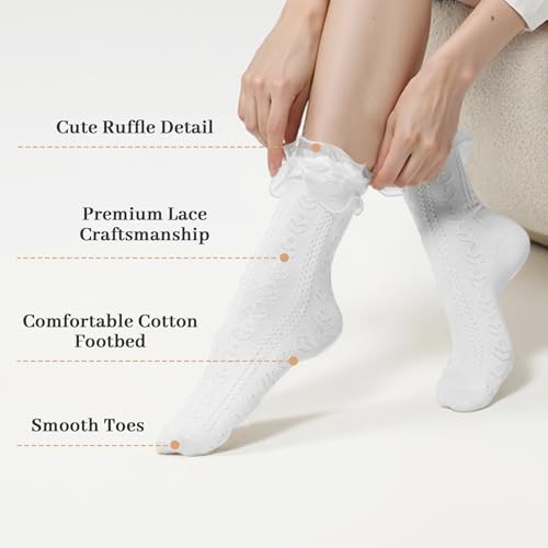Image of Komorebi Ruffle Socks Woman-Lace Frilly Socks Women-Soft Cotton Cute Sock for Women Girls
