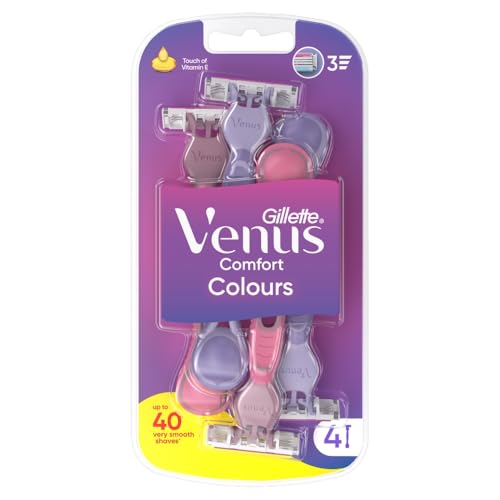 Gillette Venus 3 maquinillas de afeitar desechables para mujer con 3 cuchillas y tira de humedad, paquete de 4 maquinillas de afeitar