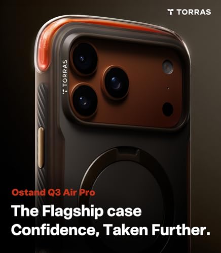 Image of TORRAS Ostand Q3 Air Pro iPhone 17 Pro Max Case, Dual Airbag Drop Protection, 360 Rotating Magnetic Stand, Compatible with MagSafe, Shockproof Bumper Back Cover, Brown