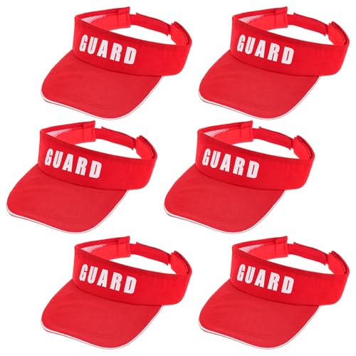Croknit 6 Pcs Lifeguard Visor Professional Guard Cap Red Sun Hat Flex Visor for Men Women Rescue Sport Pool Beach Accessories