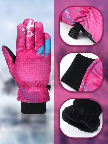 Image of Honoson 2 Pairs Kids Snow Gloves, Winter Waterproof | for Outdoor Snowboard Sledding, Warm Fleece Lining, Windproof, Adjustable Wrist Strap, Youth Cold Weather Ski Glove