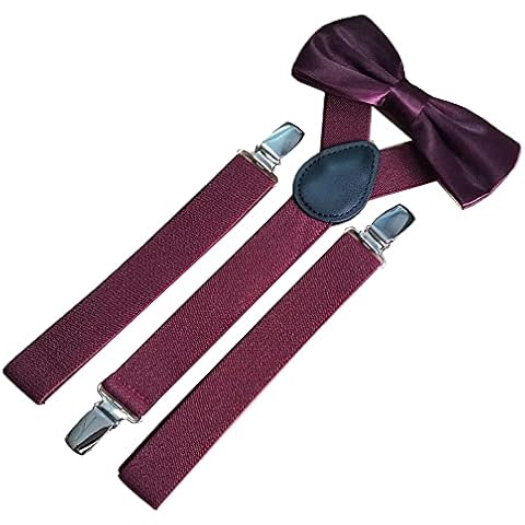 YYKSYDPT Braces for Men Woman with Very Strong 4 Clips 25 MM Wide Duty Suspenders Y Style Adjustable Brace Suspenders with Bow Tie (wine red) Cover
