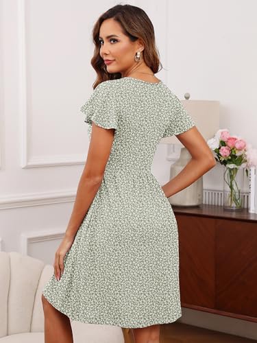 Image of Heymoments Women's Ruffle Sleeve V Neck Swing Sundress Summer Casual A-Line Midi Dress with Pockets S-2XL