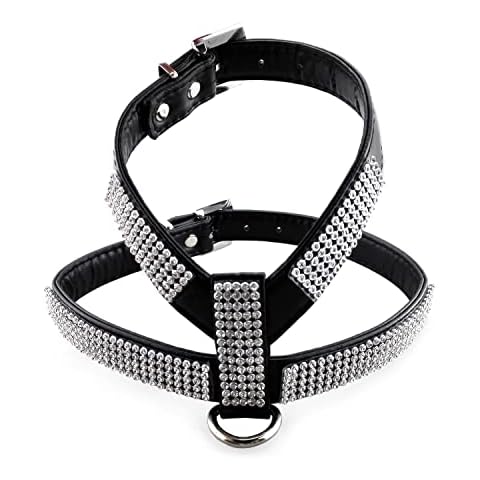 JWPC Dog Harness-Leather Soft Padded Pet Sparkly Rhinestone Vest for Puppy Cat,Red M Cover
