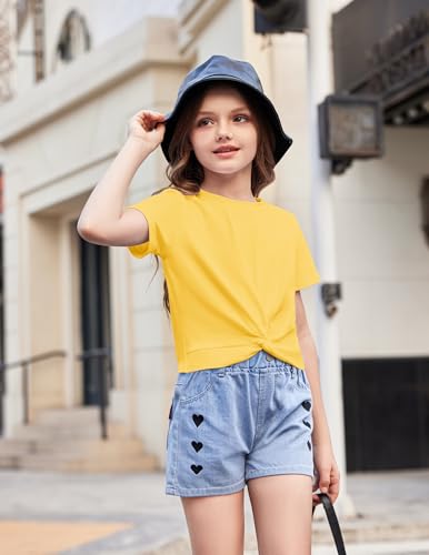 Image of Arshiner Girls Casual Tie Dye Short-Sleeve T-Shirt Cute Print Summer Blouse for Girls Twist Front Tunic Tee Tops