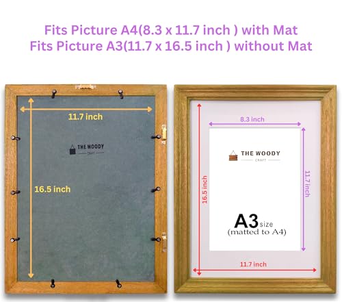Image of A4 Size Wooden Photo Frame with Mat, Orange Photo Frame for Wall Decoration, Home Decor for Wall Hanging, Best Wooden Photo Frame for Posters and Photos (A3 Size Matted to A4 Size)