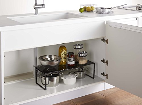 Yamazaki 3866 Repisa Expandible de Almacenamiento, Negra, Aproximadamente Ancho 14.4-23.6 x Profundidad 9.1 x Alto 7.1 pulgadas (36.5-60 x 23 x 18 cm), Organizador Bajo Fregadero, Repisa para Cocina miniatura 4