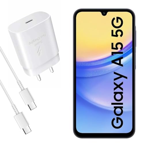 Image of MAK 25W Charger with Cable for Samsung Galaxy A15 5G Type C Charger Adapter Compatible with Galaxy A15 Charger, 25 Watt USB Type C to C Pd Charging Adapter C Type, White