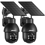 ANRAN Security Cameras Wireless Outdoor - 2k Solar Security WiFi Camera with 360° PTZ, Night Vision, IP65 Waterproof, Siren, 2 Way Talk, PIR Detection, Home Surveillance, Alexa, Q3 2 Packs