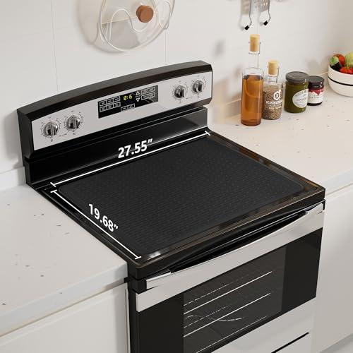 Image of Stove Top Cover for Electric Stove - Food Grade Ceramic Stove top Cover, Silicone XXL Dish Drying Mat, Glass Cooktop Covers, Flat RV Range top Mats (Black Thickened,28x20)