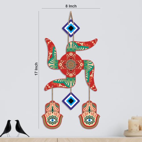 Image of Artvibes Colorful Swastik Wall Hanging with Evil Eye & Hamsa Hand | Decorative Vastu Decor for Home Entrance and Temple | Symbol of Prosperity | Good Fortune | Positive Energy Art Gift (WH 85105N)
